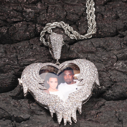 Zircon Heart Pendant DIY Flip Top Inlaid Zircon Photo Hip Hop Pendant