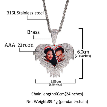 Zircon Heart Pendant DIY Flip Top Inlaid Zircon Photo Hip Hop Pendant