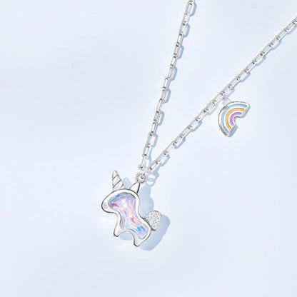 s925 silver fantasy rainbow unicorn necklace women&