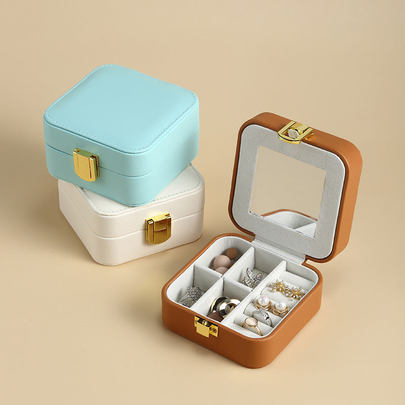 pu leather candy-colored mirror jewelry box