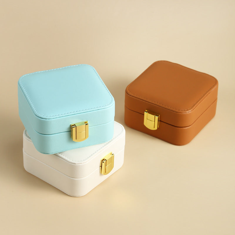 pu leather candy-colored mirror jewelry box