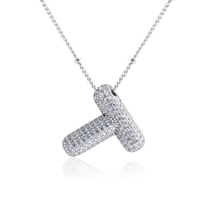 Bubble Initial Necklace 14k Gold Plated Cubic Zirconia