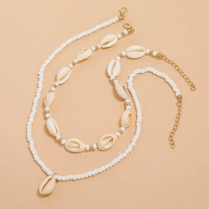 2pcs/set Summer Natural Sea Shell Choker Necklace Beads Chain for Woman