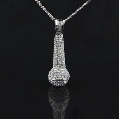 Hip-hop diamond-encrusted microphone necklaces.