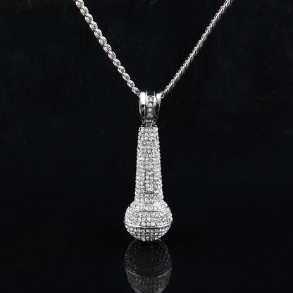 Hip-hop diamond-encrusted microphone necklaces.