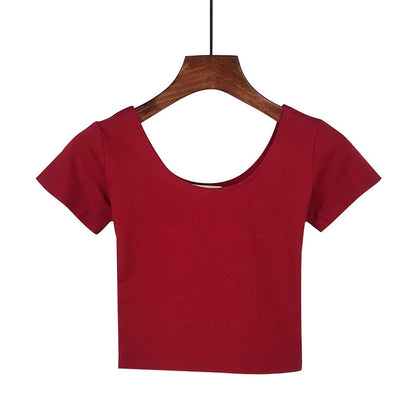 Tight navel-baring short-sleeved women&