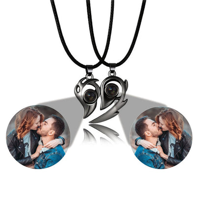matching couples necklaces for Projection Photo Heart Magnetic Necklace