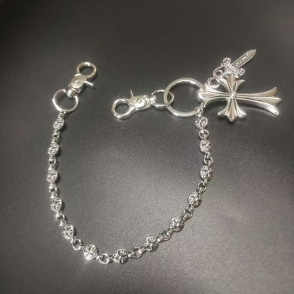 Retro cross dagger pants chain