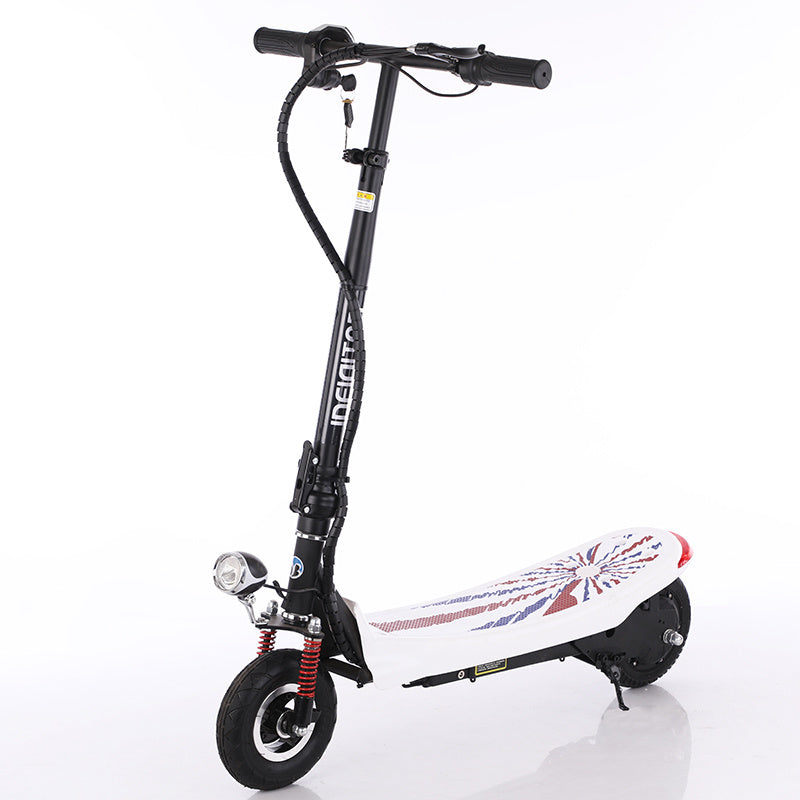 FlipStylez IDEIGITOD Black Foldable Electric Scooter | 24V Lithium Battery, Gold Spring Suspension, LED Headlight, Kids &amp; Adults E-Scooter