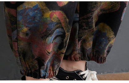 Loose Jeans Black Jumpsuit Casual Ladies Big Pockets Print Floral Denim Overalls Straps Rompers