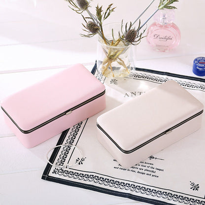 Leather makeup mirror for travel jewelry storage
