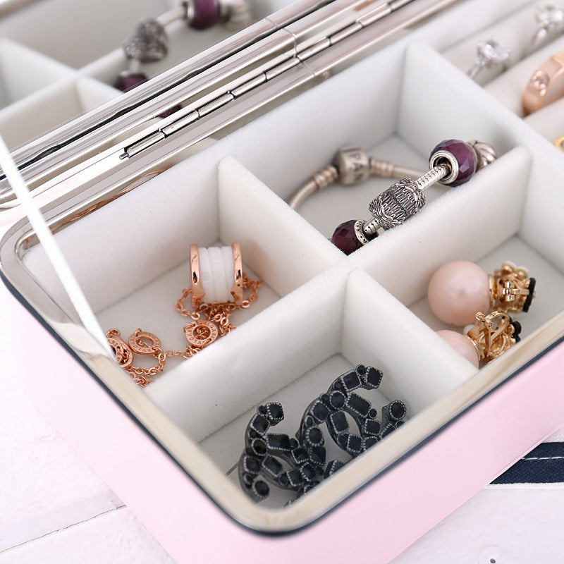 Leather makeup mirror for travel jewelry storage
