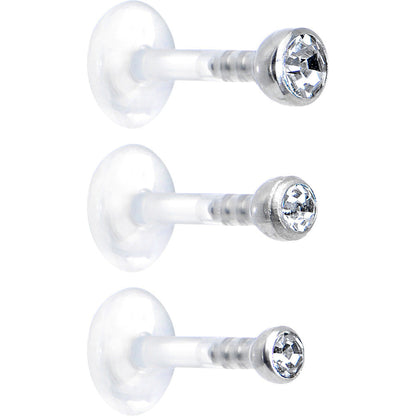 16G 1/4 Clear Gem Bioplast Triple Forward Helix Barbell 3 Pack Set