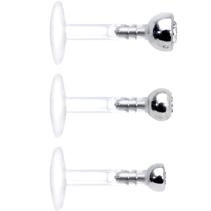 16G 1/4 Clear Gem Bioplast Triple Forward Helix Barbell 3 Pack Set