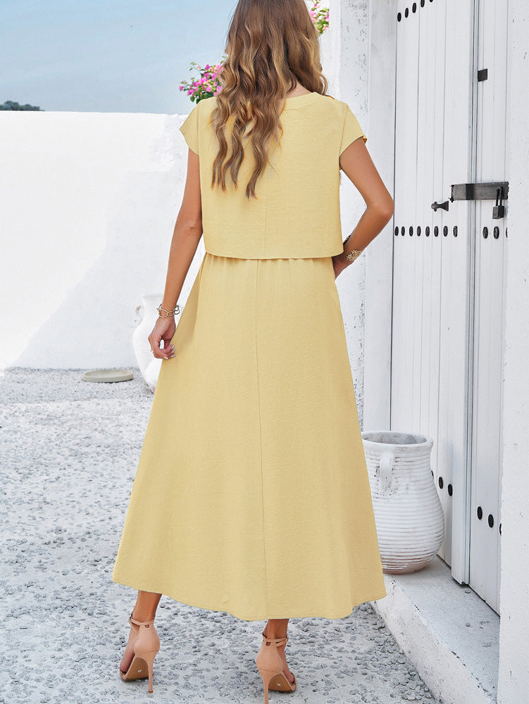 Casual solid color vest dress