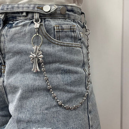 Retro cross dagger pants chain