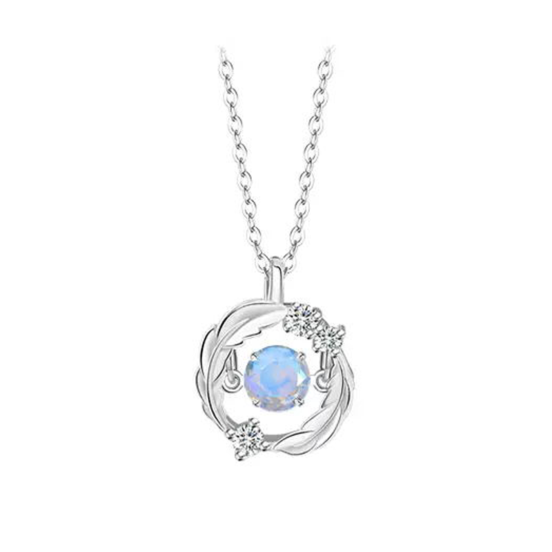Silver Flash Necklace Feather Beating Heart Moonstone Necklace