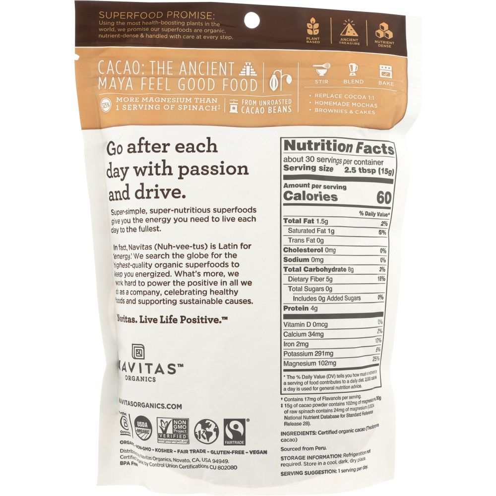 NAVITAS ORGANICS: Organic Cacao Powder, 16 oz