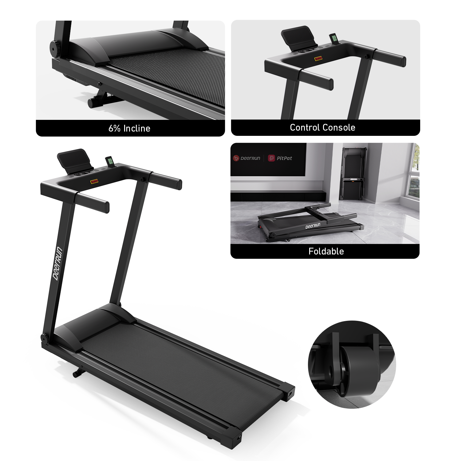 DeerRun All-New 2026 A1 Pro Move+ Smart Foldable Treadmill with 6% Incline &amp; NFC | 350 lbs, 10 mph, Black