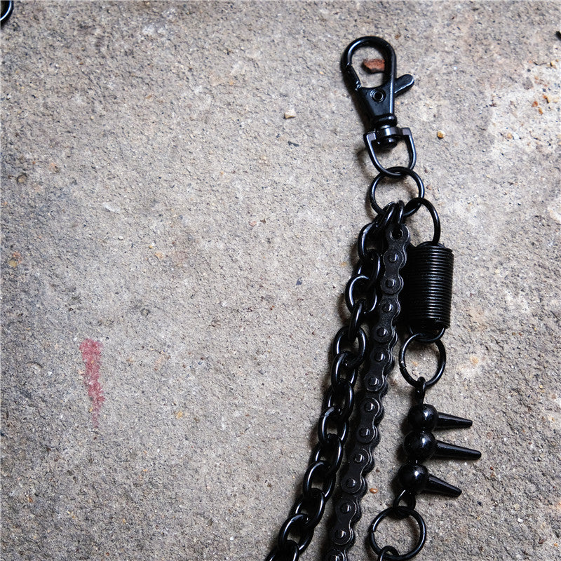 Black bicycle chain spring spiked three-layer metal trouser chains