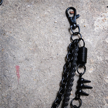 Black bicycle chain spring spiked three-layer metal trouser chains