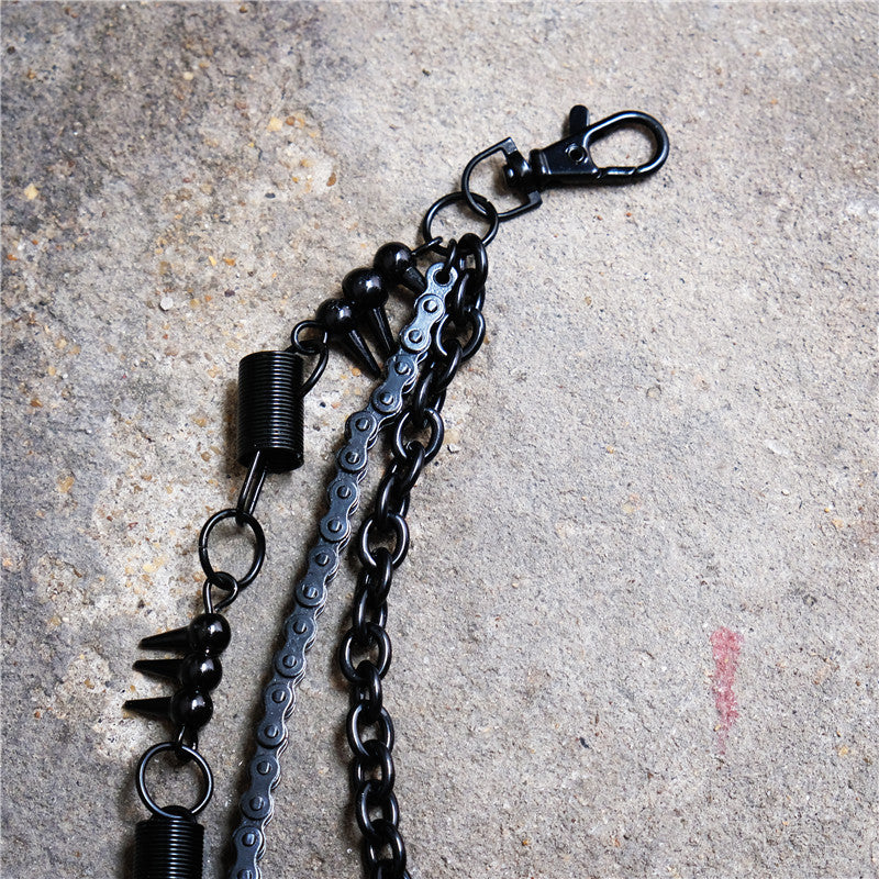 Black bicycle chain spring spiked three-layer metal trouser chains