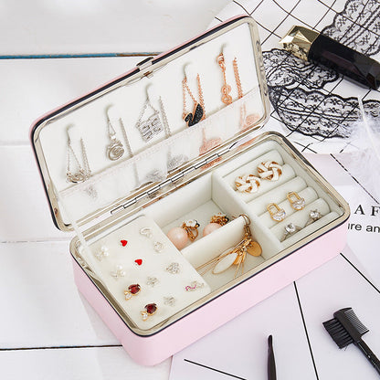 Leather makeup mirror for travel jewelry storage