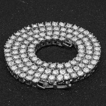 3mm4mm Alloy Rhinestone Row Tennis Chain Hip Hop Necklace