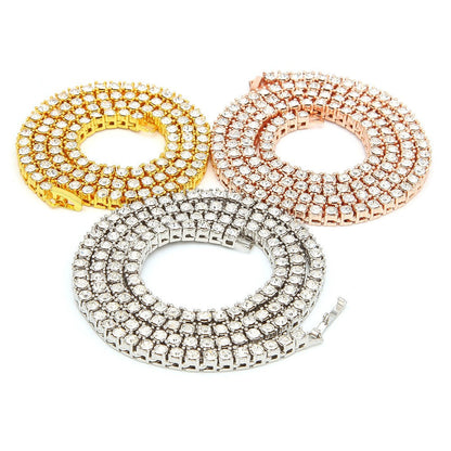 3mm4mm Alloy Rhinestone Row Tennis Chain Hip Hop Necklace