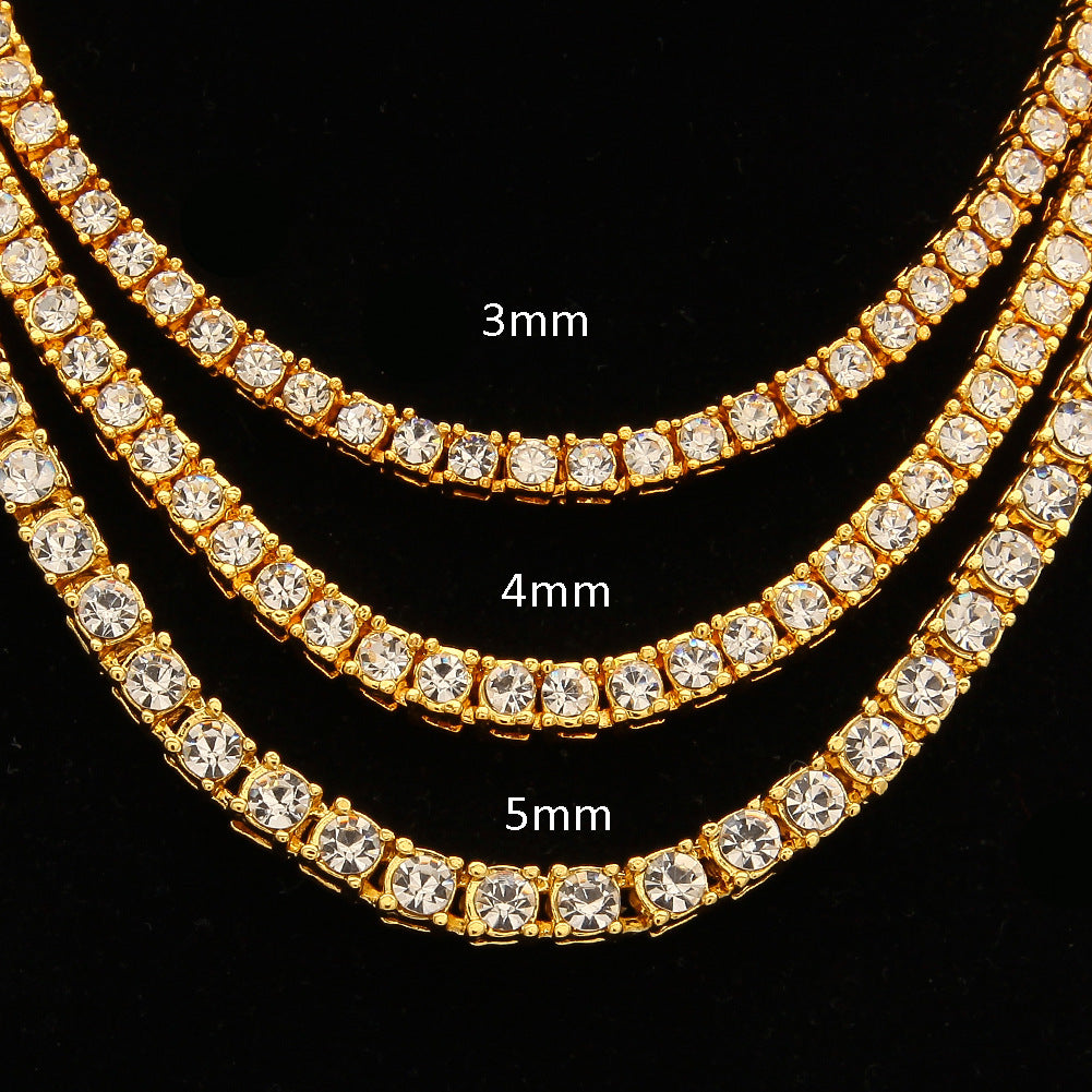 3mm4mm Alloy Rhinestone Row Tennis Chain Hip Hop Necklace