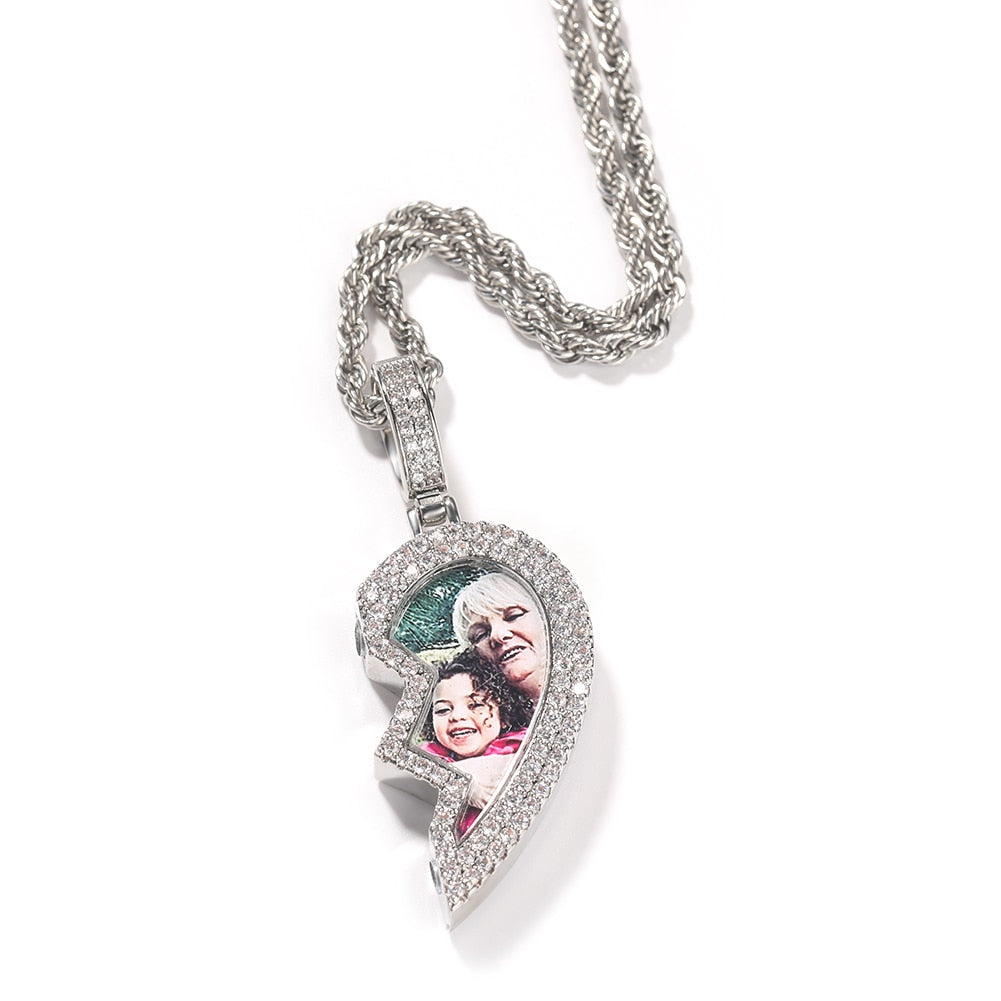 magnetic necklace for couples custom heart photo pendant