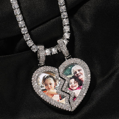 Broken Heart Photo Magnetic Frame Pendant 2 Pictures Hiphop Jewelry