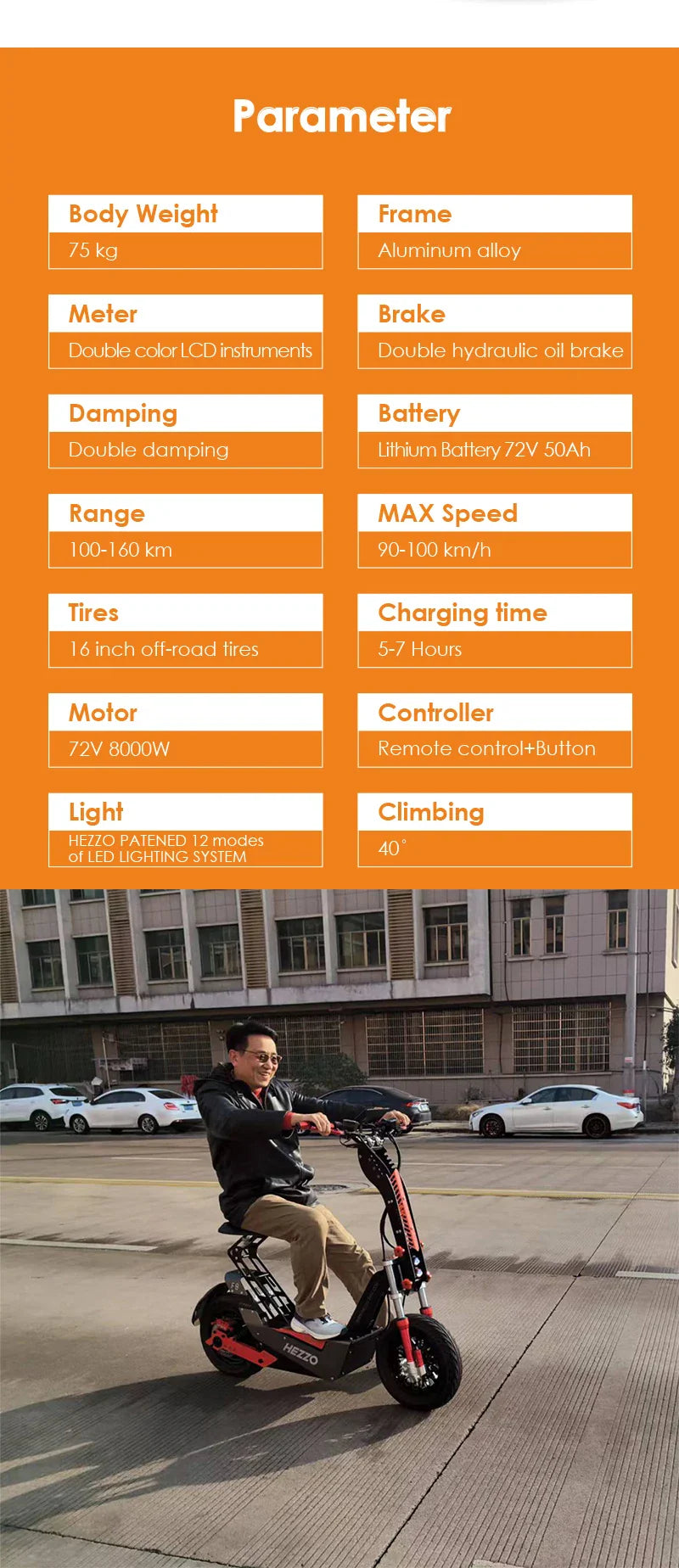 HEZZO-F8 Electric Scooter - 8000W Power, Max Speed 100 Km/h