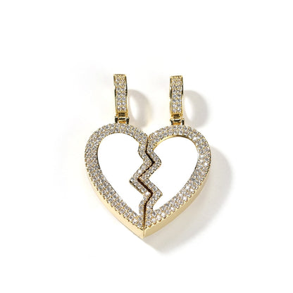 Broken Heart Photo Magnetic Frame Pendant 2 Pictures Hiphop Jewelry