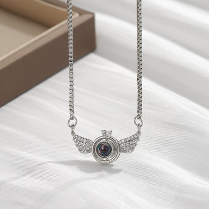 New Personalized Angel Wing Pendant Custom Photo Projection  Necklace