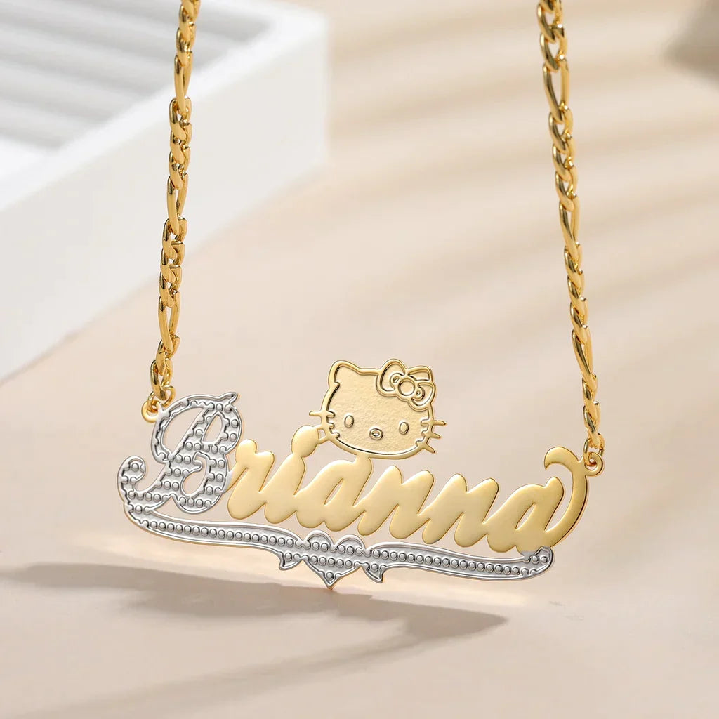 cut cat name necklace 14 karat gold name plates