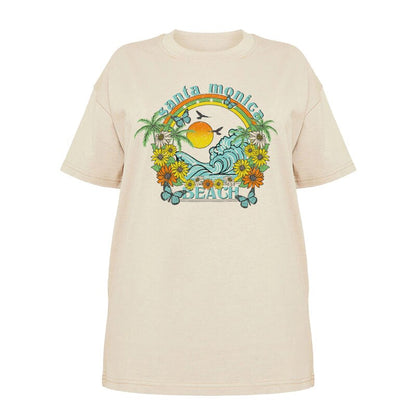 1pcs WHITE Tees Summer Casual Oversized Tee Best Surfing Santa Monica California Womens Retro Style