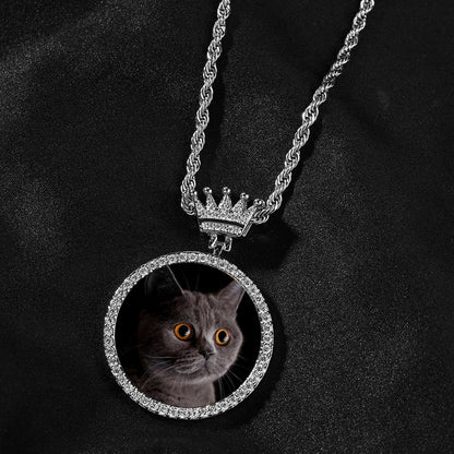 Crown Clasp Medallions Custom Photo Memory Round Pendant Engrave HipHop Jewlery