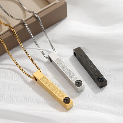 Custom Projection Photo Necklace For Women Fashion 3D Bar Necklaces Arabic Quran Amulet