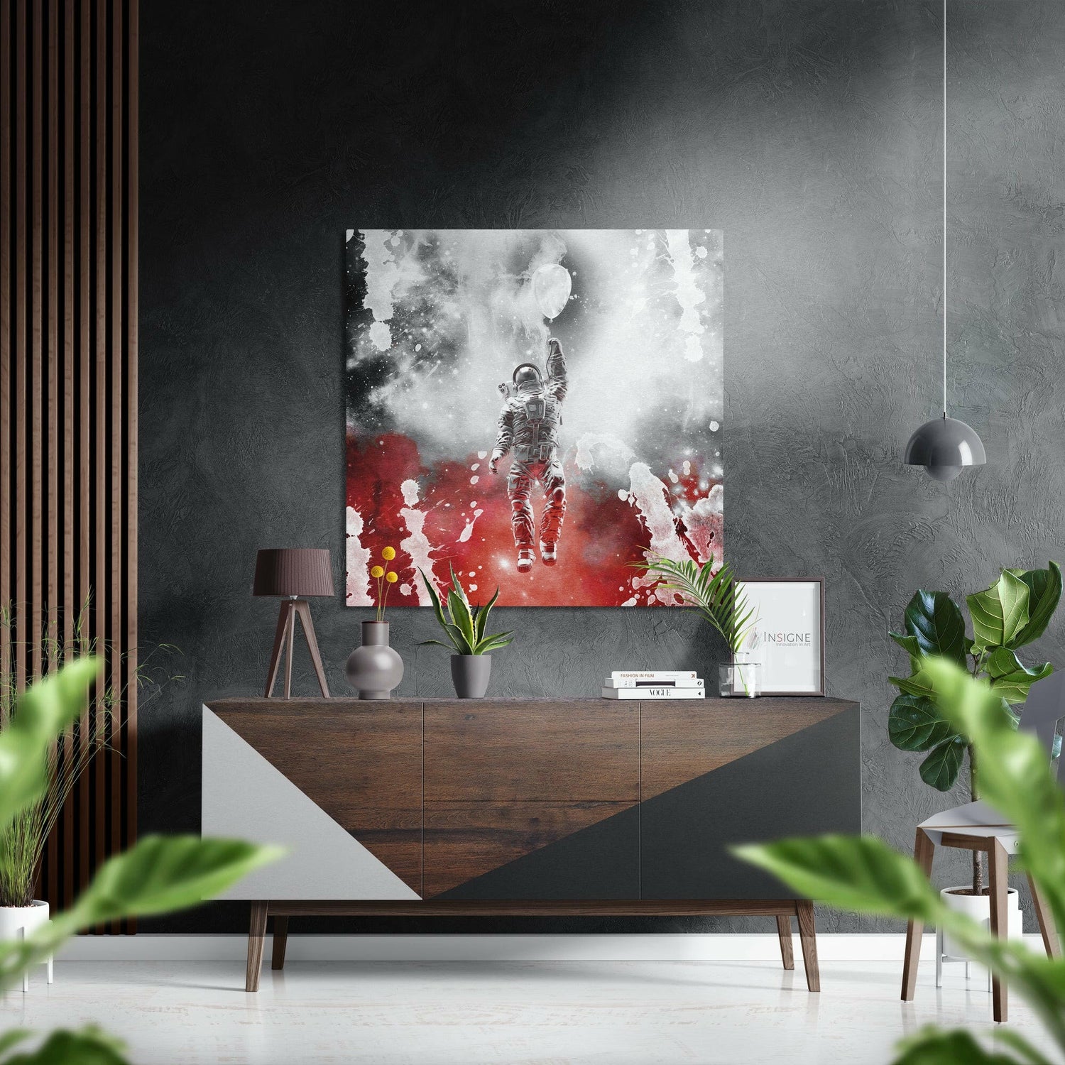Astronaut In Red Smoke Brushed Aluminium Dibond Wall Art