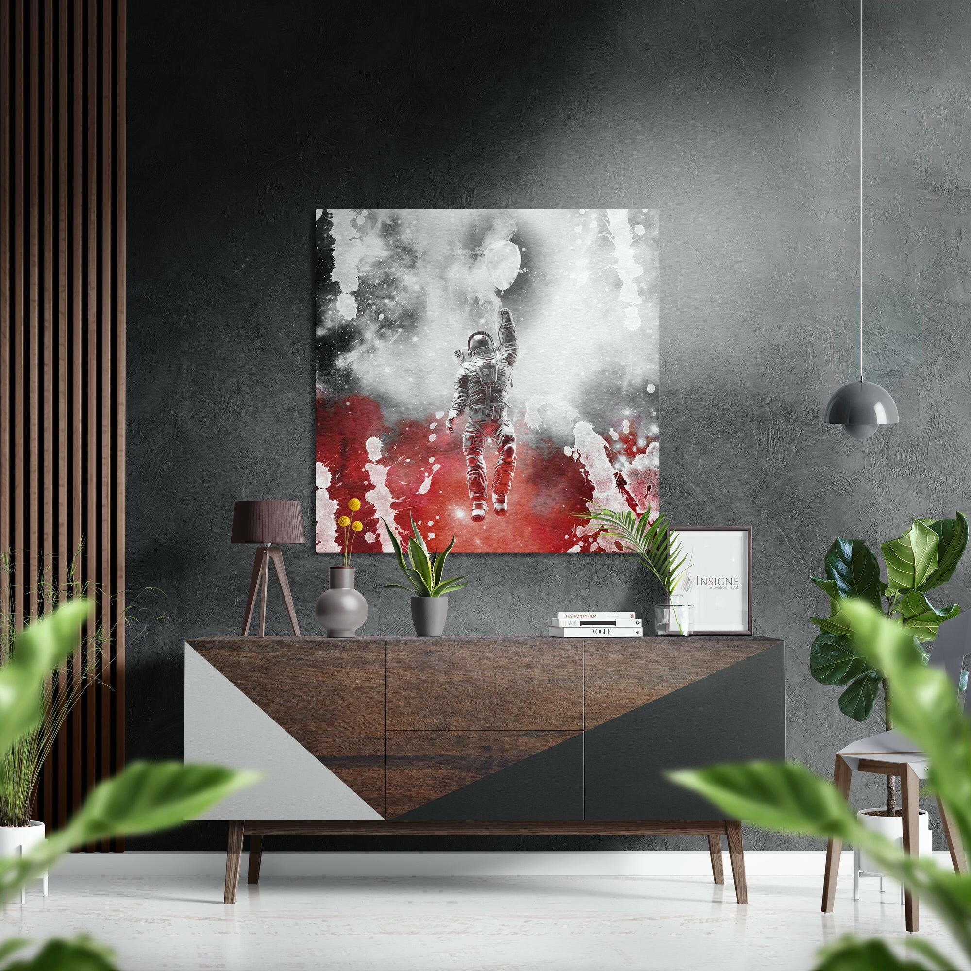 Astronaut In Red Smoke Brushed Aluminium Dibond Wall Art
