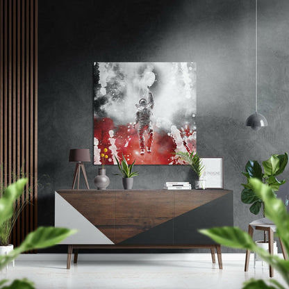 Astronaut In Red Smoke Brushed Aluminium Dibond Wall Art