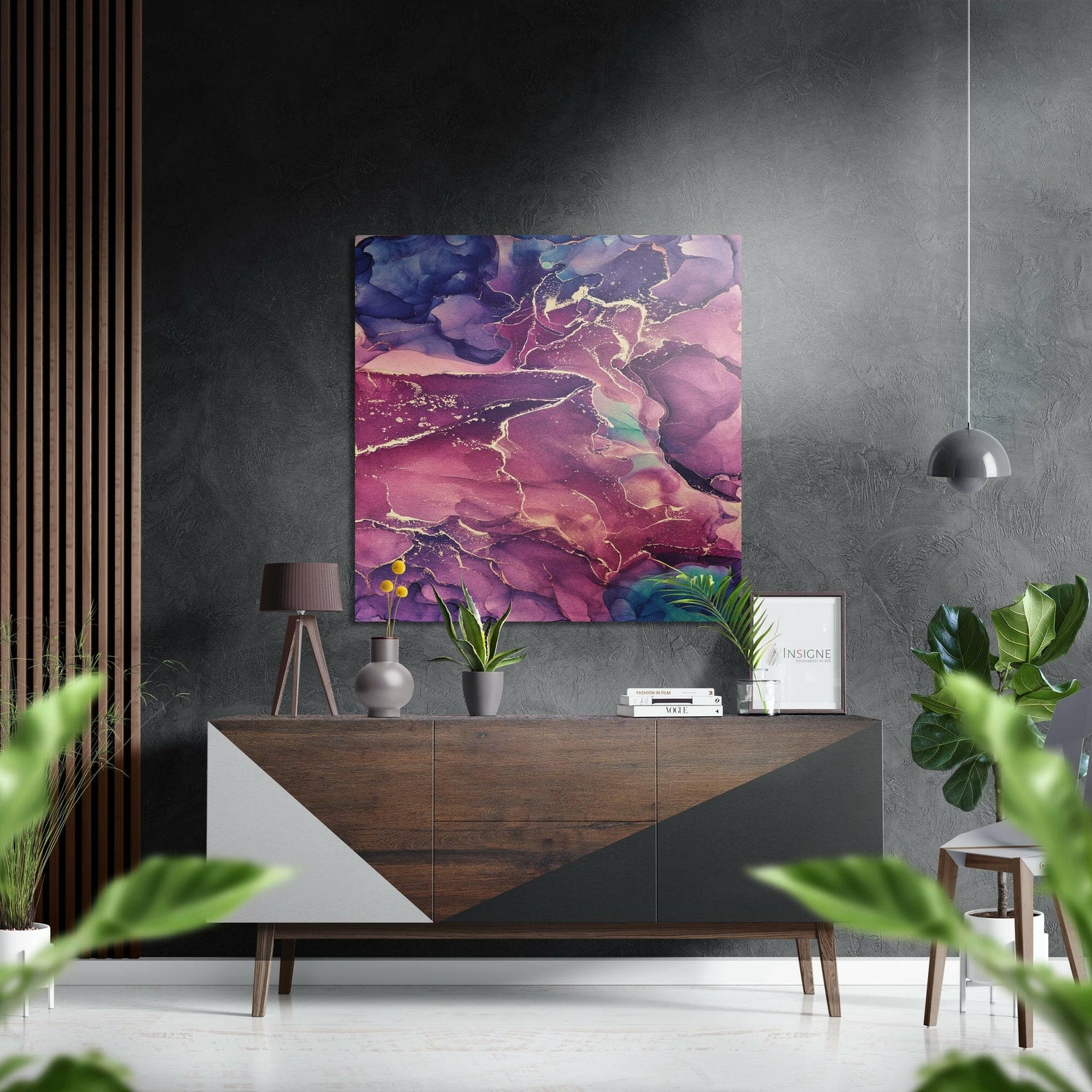 Purple Pink Gold Marble Brushed Aluminium Dibond Wall Art