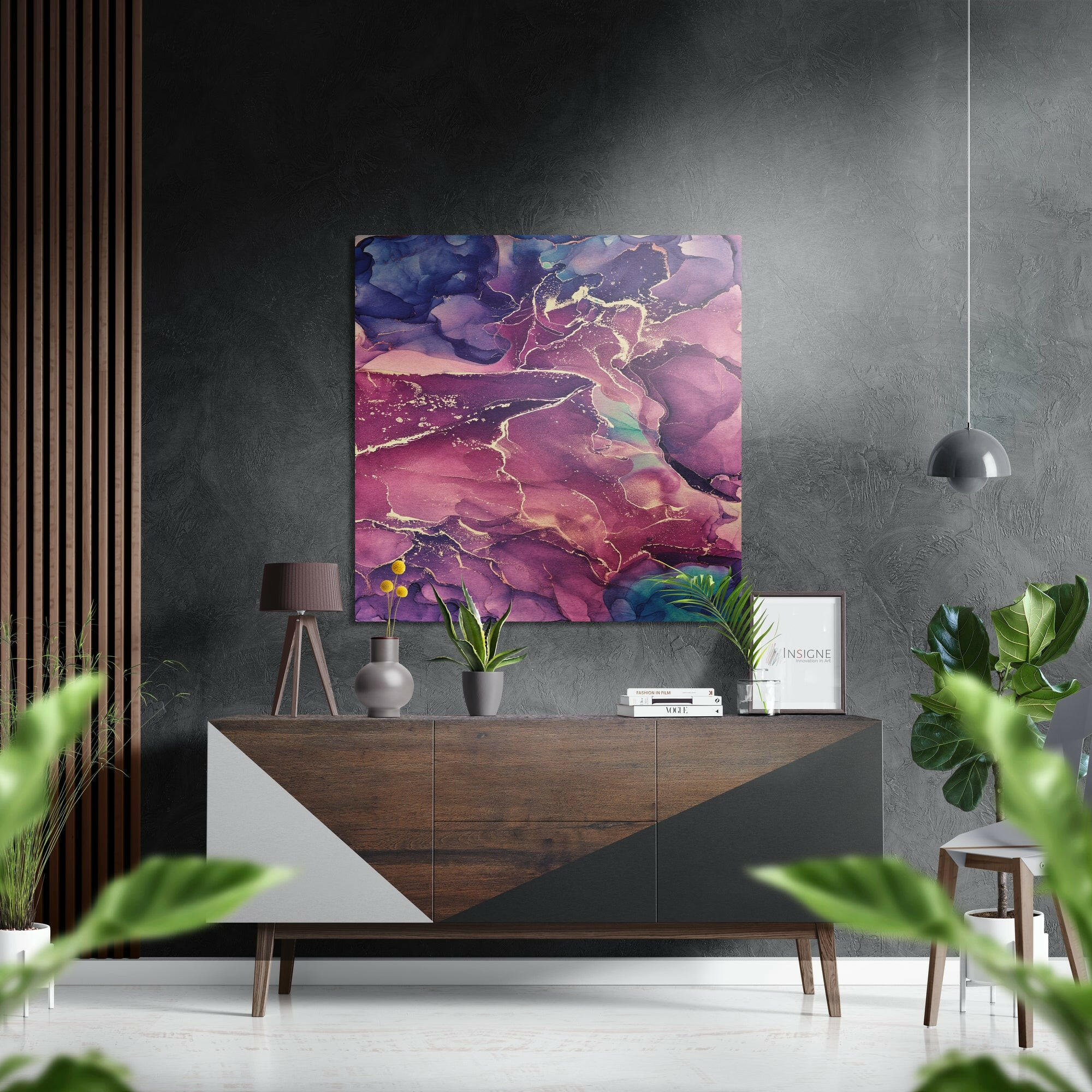 Purple Pink Gold Marble Brushed Aluminium Dibond Wall Art