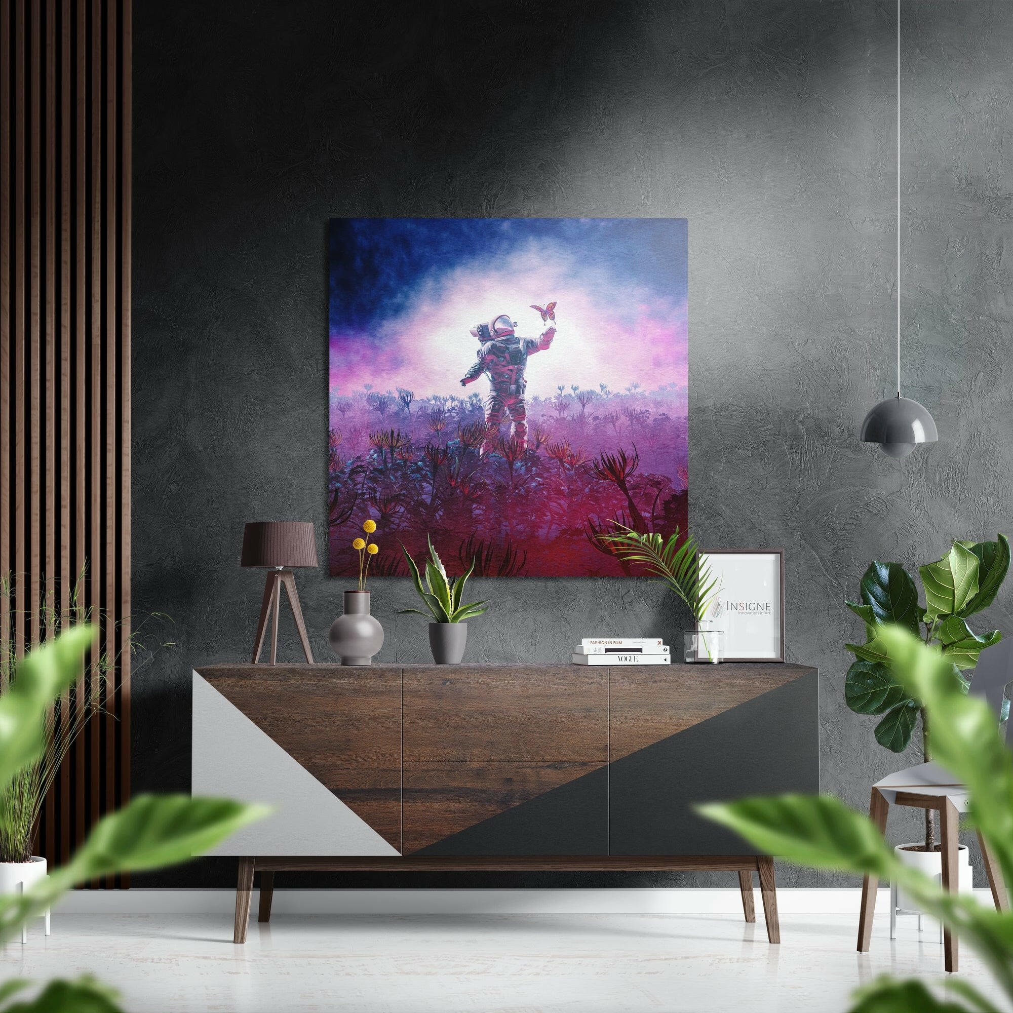 Astronaut in Pink Alien Field Brushed Aluminium Dibond Wall Art