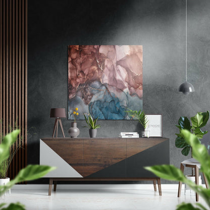 Rust Red Teal Marble Brushed Aluminium Dibond Wall Art