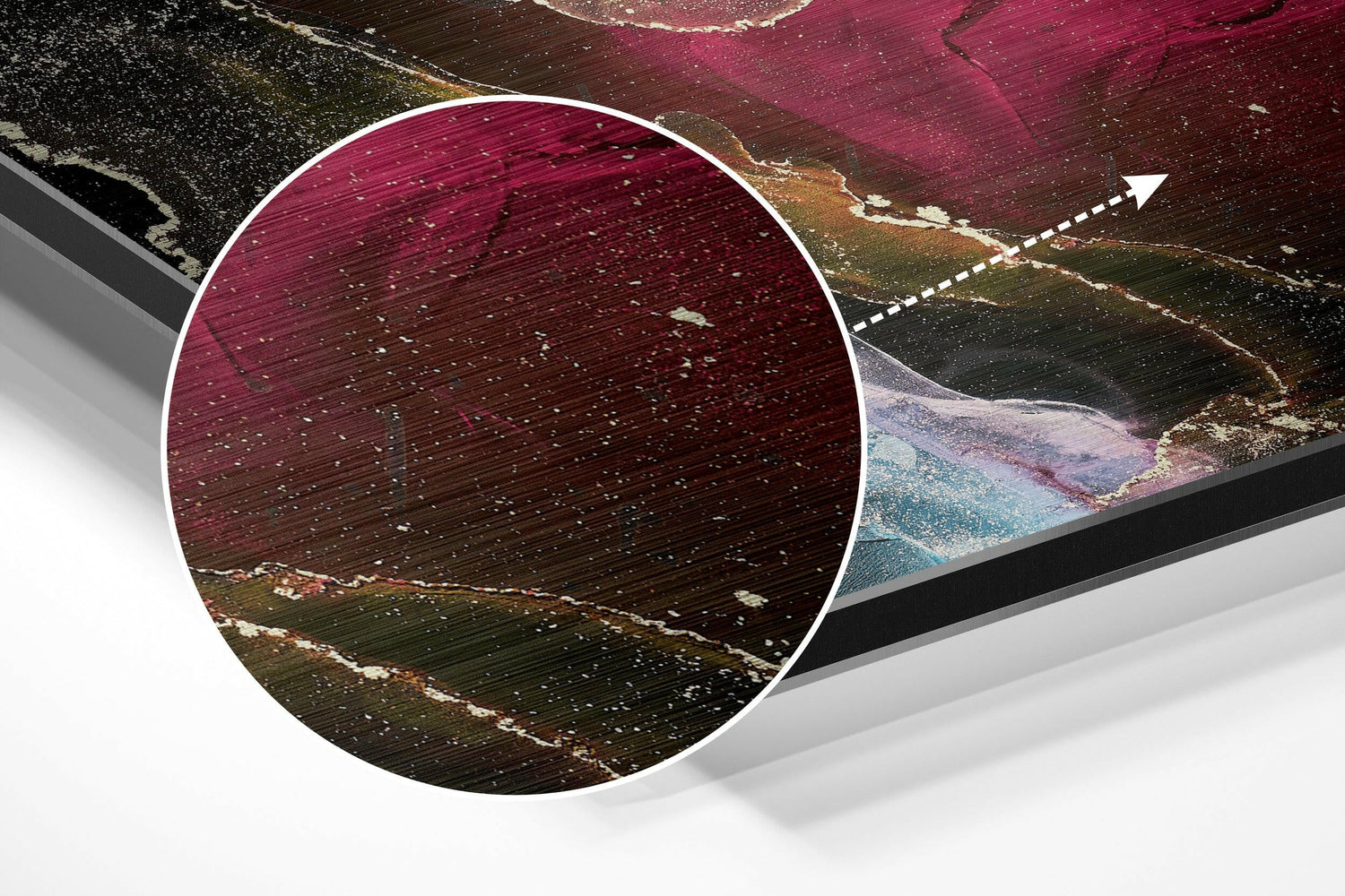 Rainbow Ink Bloom Black Brushed Aluminium Dibond Wall Art