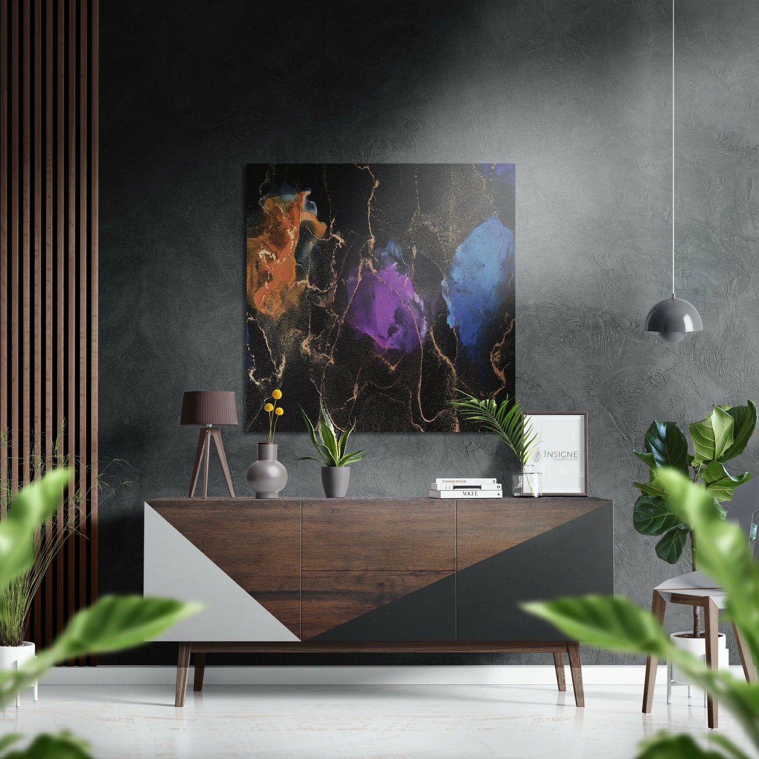 Jewel Tone Ink Black Brushed Aluminium Dibond Wall Art