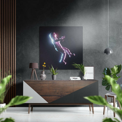 Neon Glow Floating Astronaut Brushed Aluminium Dibond Wall Art