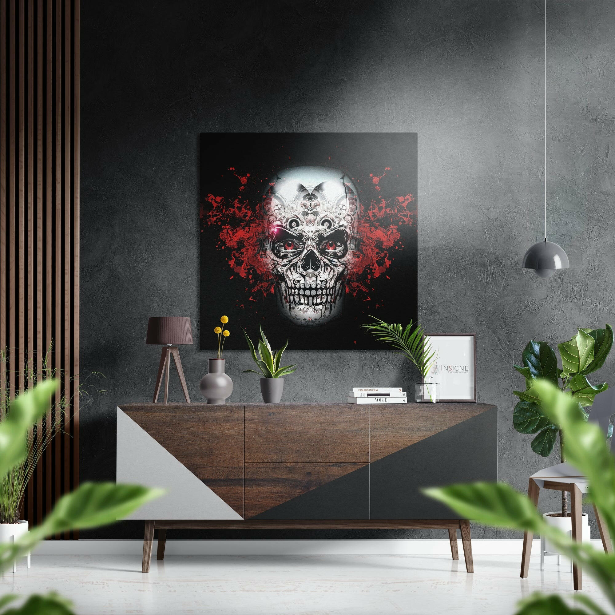 Red Splatter Sugar Skull Brushed Aluminium Dibond Wall Art